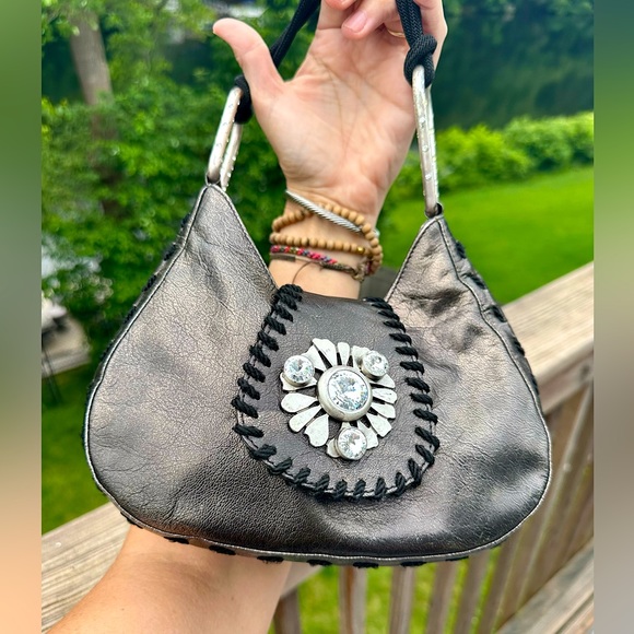 Emanuel Ungaro- Black and Brown Metallic Evening Bag with Rhinestone Details. - Picture 2 of 13